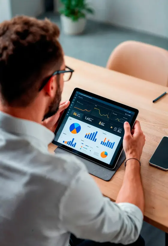 A professional reviews the Nexo CRM dashboard on a tablet