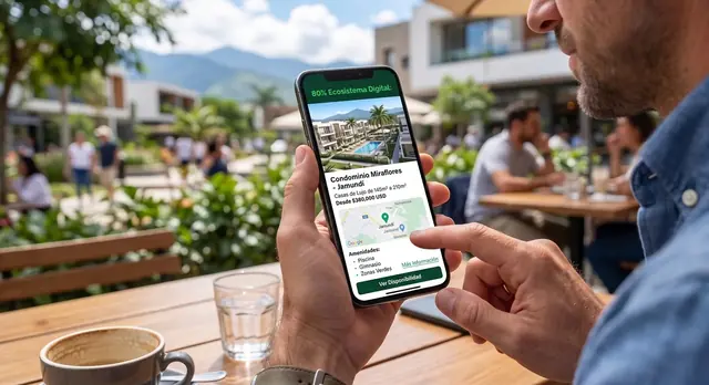 A buyer reviews a real estate project listing on a phone